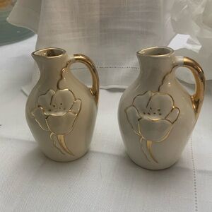 Vintage 22k Gold Hand Painted Floral Bud Vase
